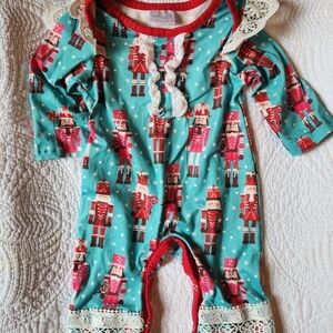 Festive Nutcracker Kids Bodysuit with Lace Trim